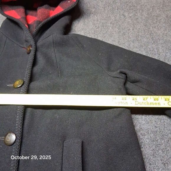 Womens Black Wool Hooded Coat Buffalo Plaid Lined Size XL - Picture 5 of 8